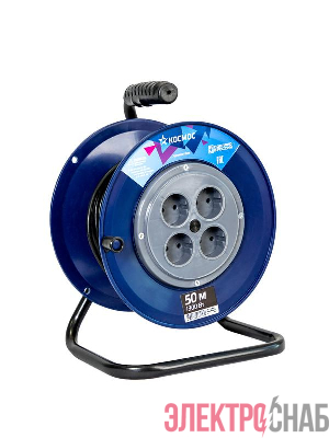 Удлинитель на катушке 4х50м 6А 1.3кВт ПВС 2х0.75 КОСМОС YKKsm50m-4g(6A)