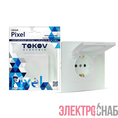 Розетка 1-м СП Pixel 16А IP20 с заземл. защ. шторки с крышкой механизм перламутр. TOKOV ELECTRIC TKE-PX-R1ZSW1-C04