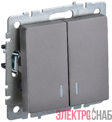 Выключатель 2-кл. СП BRITE ВС10-2-1-БрС 10А с индик. механизм сталь IEK BR-V20-1-10-K46