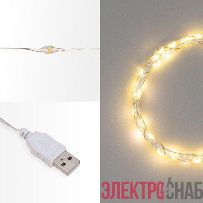 Гирлянда светодиодная "Роса" 5м 50LED тепл. бел. 0.5Вт IP20 USB Neon-Night 315-966