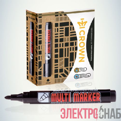 Маркер перманентный "Multi Marker" 3мм пулевидный черн.002676 Crown Б0048239