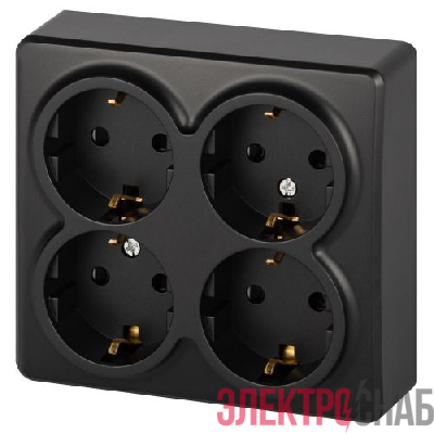 Розетка 4-м ОП Эксперт 11-2211-05 16А IP20 250В 4х2P+E Schuko с заземл. защ. шторки антрацит Эра Б0063004