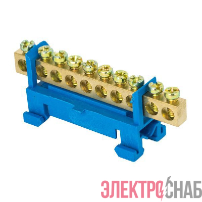 Шина нулевая N 6х9 10 отверстий синий изолятор тип "Стойка" на DIN-рейку латунь PROxima EKF sn0-63-10-sb