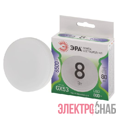 Лампа светодиодная GREEN LINE GX-8W-865-GX53 GL 8Вт таблетка 6500К свет холод. GX53 Эра Б0067002