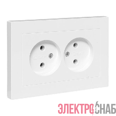 Розетка 2-м СП Эпика 16А без заземл. без защ. шторок с рамкой механизм бел. EKF UP1-SOW-200