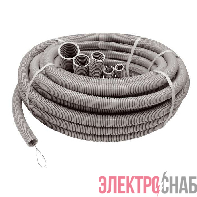 Труба гофрированная ПВХ тяжелая d25мм с протяжкой сер. (уп.50м) Ruvinil 12511