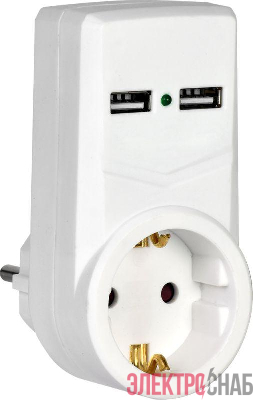 Адаптер 1-м 16А Т-01/01 2P+PE 2хUSB 2.1А бел. IEK WTP10-16-01-ZKU-K01