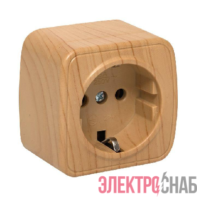Розетка 1-м ОП Минск 16А IP20 с заземл. свет. дерево EKF EGR16-028-30
