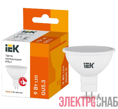 Лампа светодиодная MR16 софит 9Вт 230В 3000К GU5.3 IEK LLE-MR16-9-230-30-GU5