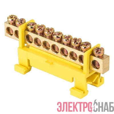 Шина нулевая PE 6х9 10 отверстий желт. изолятор тип "Стойка" на DIN-рейку латунь PROxima EKF sn0-63-10-sy