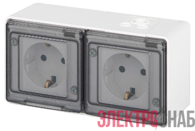 Розетка Эксперт 11-2503-01 2х2P+E гориз. IP55 16А-250В ОУ бел. Эра Б0063264