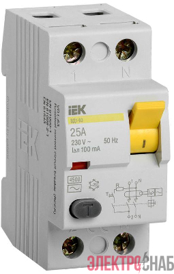 Выключатель дифференциального тока (УЗО) 2п 25А 100мА тип AC ВД1-63 ИЭК MDV10-2-025-100