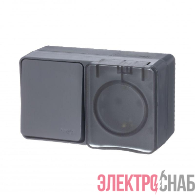 Блок ОП AtlasDesign PROFI IP54 (розетка 1-м 16А заземл. защ. шторки + 1-кл. выключатель 10А) антрацит SE ATN544070