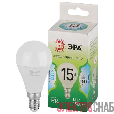 Лампа светодиодная GREEN LINE P45-15W-840-E14 GL 15Вт шар 4000К яркий свет бел. E14 Эра Б0067045