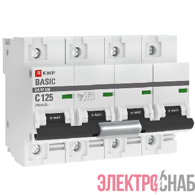 Выключатель автоматический модульный 4п C 125А 10кА ВА 47-100 Basic EKF mcb47100-4-125C-bas