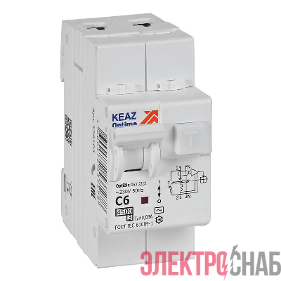 Выключатель автоматический дифференциального тока 2п OptiDin D63-22C6-AC-У3 C6 30мА 4.5кА с защитой от сверхтоков КЭАЗ 328103