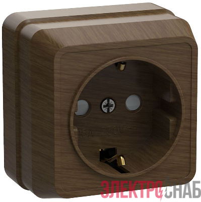 Розетка 1-м ОП Октава РСш20-3-ОД 16А IP20 с заземл. защ. шторки дуб GENERICA ERO14-K04-16-DC