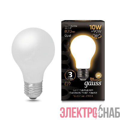 Лампа светодиодная филаментная Black Filament 10Вт A60 грушевидная матовая 2700К тепл. бел. E27 820лм GAUSS 102202110