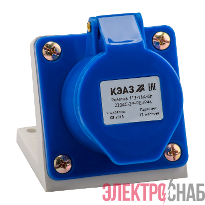 Розетка 113 16А 220В AC 2P+PE 6ч для монтажа на поверхность IP44 КЭАЗ 222746