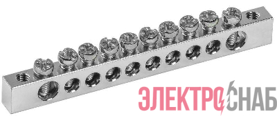 Шина PEN &quot;земля-ноль&quot; 6х9мм 10/2 Ni (10групп/крепеж по краям) IEK YNN11-10-100-N