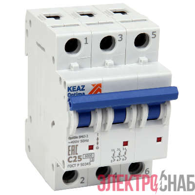Выключатель автоматический модульный 3п D 16А OptiDin BM63-3D16-УХЛ3 КЭАЗ 260807