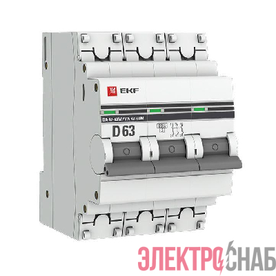 Выключатель автоматический модульный 3п D 63А 6кА ВА 47-63M с одним магнит. расцеп. EKF mcb4763m-6-3-63D-pro