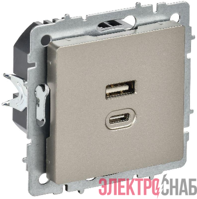 Розетка СП BRITE USB A+C 45Вт высокоск. заряд. РЮ11-2-БрШ шампань IEK BR-U22-045-K37