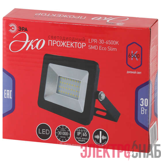 Прожектор светодиодный LPR-30-6500K SMD Eco Slim 150х110 30Вт 2700лм 6500К IP65 ЭРА Б0036382