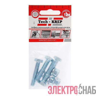 Болт с шестигранной головкой М8х30 DIN 933 класс прочн. 8.8 с гайкой и шайбой оцинк. (пакет) (уп.4шт) Tech-Krep/Zitar 112722