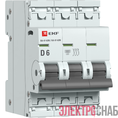 Выключатель автоматический модульный 3п D 6А 6кА ВА 47-63N PROxima EKF M636306D