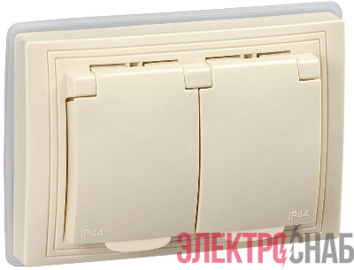 Розетка 2-м СП Кварта РСбш12-3-ККм-44 16А IP44 с заземл. защ. шторки с крышкой GENERICA KV-R26-16-44-K33