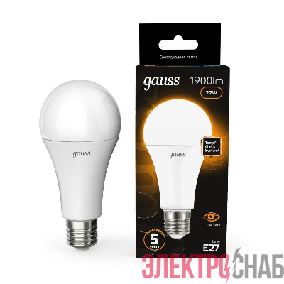 Лампа светодиодная Black 22Вт A70 грушевидная 3000К тепл. бел. E27 1900лм GAUSS 102502122