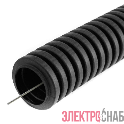 Труба гофрированная ПВХ легкая d25мм с протяжкой 350 Н черн. (уп.25м) Промрукав PR01.0148
