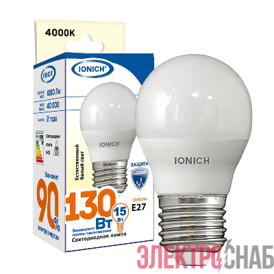 Лампа светодиодная G45 15Вт шар 4000К E27 1350лм 230В IONICH 1825