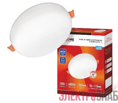 Светильник светодиодный RLP-FL 18Вт 4000К IP20 1620лм 230В 120мм с рег. монтаж. 45-100мм встраив. безрамочн. панель бел. IN HOME 4690612036694