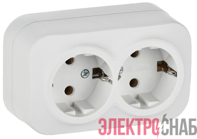 Розетка 2-м ОП GLORY РС22-3-ХБм 16А с заземл. без защ. шторок бел. матов. IEK ERH21-K01M-16