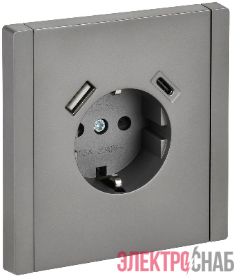 Розетка FORTE&PIANO FP547 16А USB A+C 18Вт с заземл. защ. шторки винт. крепл. сталь IEK FP-R14-16-U22-018-K46