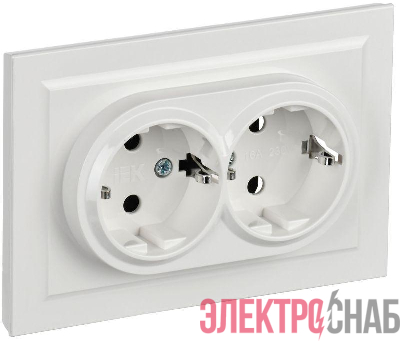 Розетка 2-м СП BRITE РСш12-3-БрБ 16А в сборе с заземл. защ. шторки бел. IEK BR-R24-16-K01-F-PRO