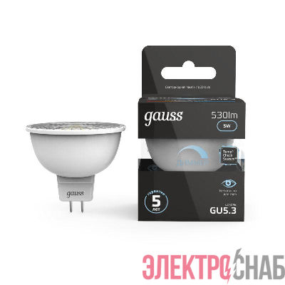Лампа светодиодная Black 5Вт MR16 софит 4100К нейтр. бел. GU5.3 530лм диммир. GAUSS 101505205-D