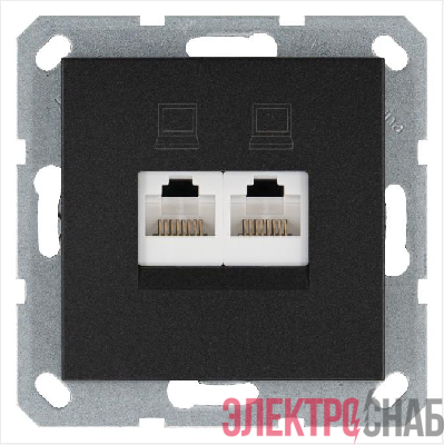 Розетка компьютерная 2-м RJ45 IP20 кат. 5E механизм антрацит Jasmart G6106B