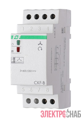 Реле контроля наличия; асимметрии и чередования фаз CKF-B (монтаж на DIN-рейке 35мм; задержка отключения 3-5с; 3х400/230В+N 2А 1Z) F&F EA04.002.002