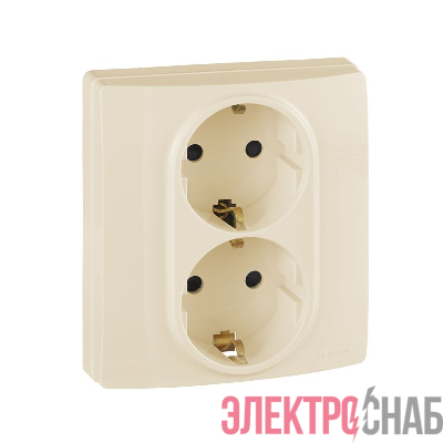 Розетка 2-м СП Etika 16А IP31 250В 2х2P+E с заземл. защ. шторки немецк. стандарт безвинт. клеммы сл. кость IEK 672333