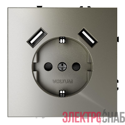 Розетка 1-м СП S70 16А с USB A+A с заземл. защ. шторки механизм шелк Voltum VLS040404