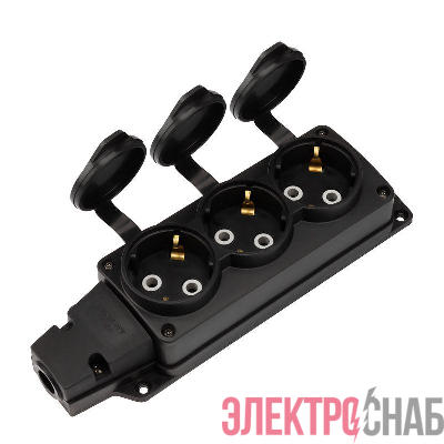 Колодка удлинителя 3-м с заземл. 16А IP54 влагозащ. с защ. крышкой COMPACT каучук черн. Rexant 111-223