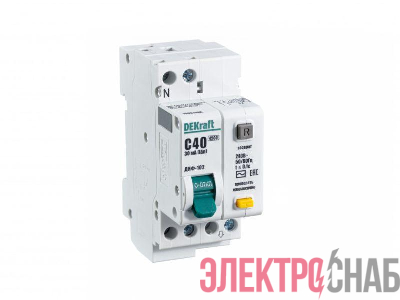 Выключатель автоматический дифференциального тока 2п (1P+N) C 40А 30мА тип AC 4.5кА ДИФ-102 2мод. DEKraft 16007DEK