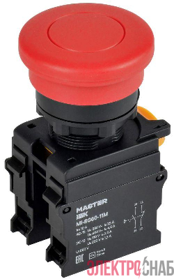 Кнопка "Грибок" d22мм 1НО+1НЗ MASTER с фиксацией красн. IEK MI-BG60-11M-3-21-K04