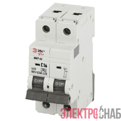 Выключатель автоматический 2п C 16А 6кА ВА47-63 PRO VA63-2P16C6 Эра Б0063153