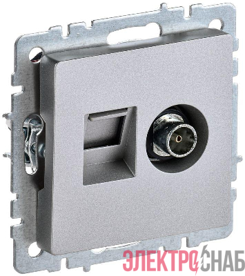 Розетка компьютерная + телевизионная 2-м Brite РТВ/РК12-БрА RJ45 кат.5E + TV механизм алюм. IEK BR-AK20-1-K47