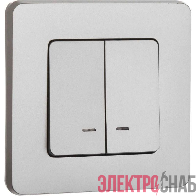 Выключатель 2-кл. Inspiria 10А IP20 250В 10AX с подсветкой/индикацией механизм алюм. IEK 673632