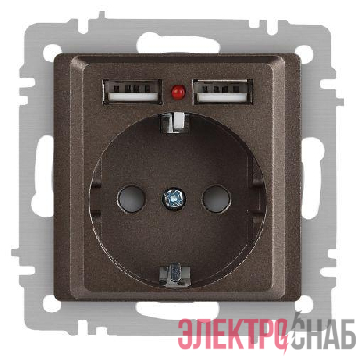 Розетка 1-м СП Accent 6-410-08 16А IP20 250В P+E Schuko + 2хUSB защ. шторки бронза Intro Б0063704